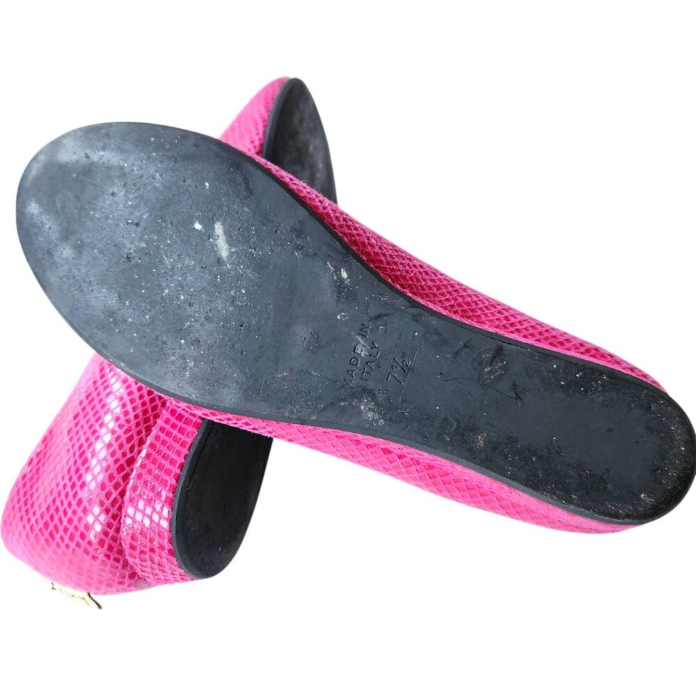 French Sole NY Hot Pink Eel Skin Peep Toe Flat Italy Women's Size 7 1/2 - Picture 6 of 7
